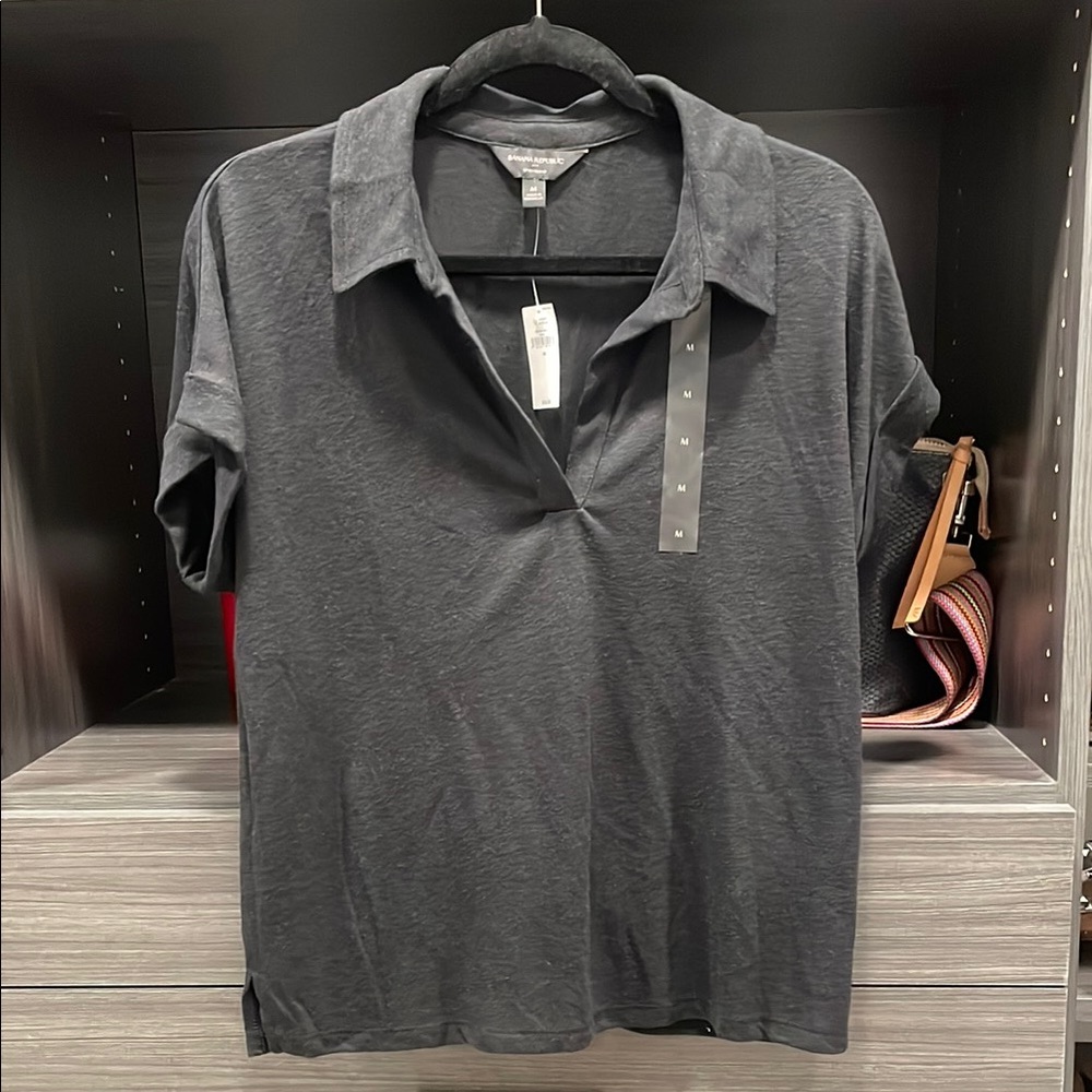 Banana Republic Black Blouse with Classic Collar